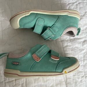 Keen Kids Turquoise Velcro Sneakers with Pink Accents